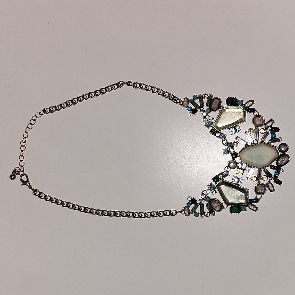 Anthropologie gold hardware, green, white peach, clear l, statement necklace